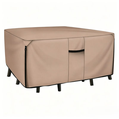 Dark Khaki Silver Coated Rectangle Table Cover - Waterproof UV Resistant Protection for Off Season Storage, Rectangle Table Cover with Double Needle S