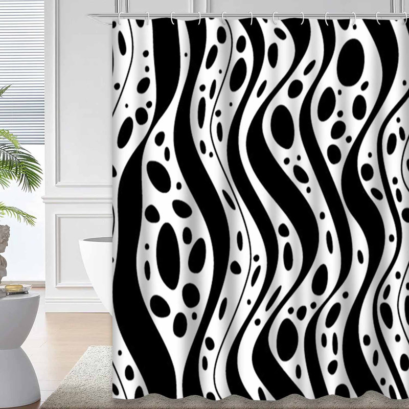 Rideau de douche abstrait abstrait noir et blanc sans couture avec 12 crochets, L 72 po x l 78 po