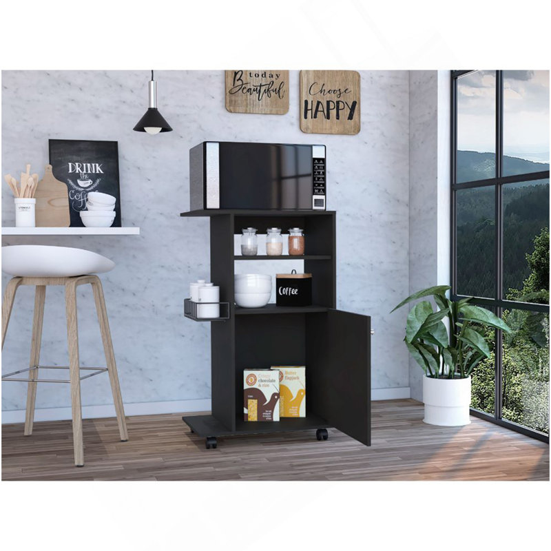 Columba Kitchen Cart, Single Door Cabinet, Four Caster, Black