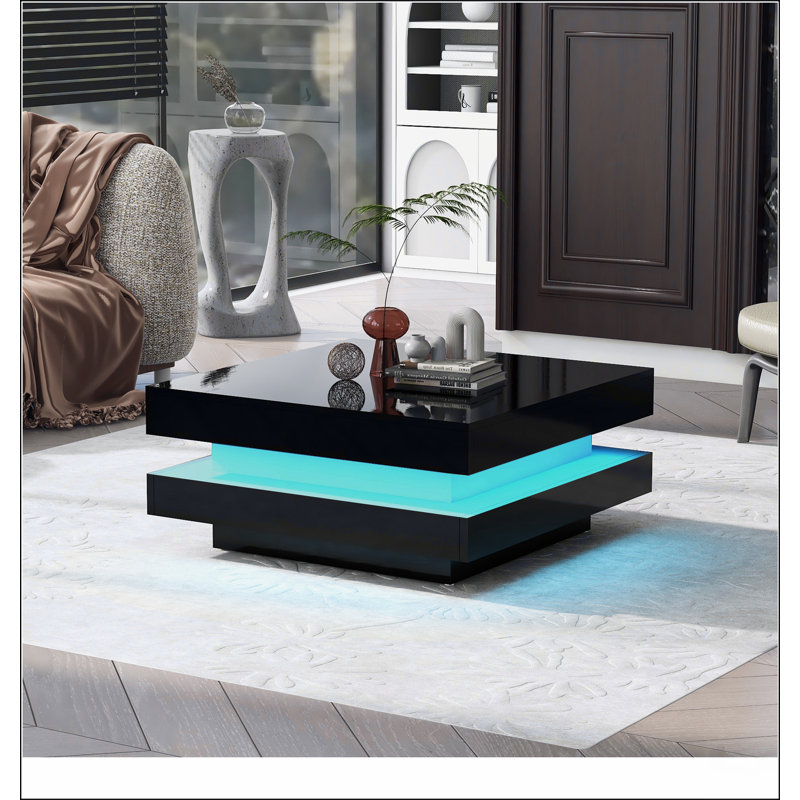 Table basse carrée à 2 niveaux avec lumières DEL enfichables 16 couleurs, Noir