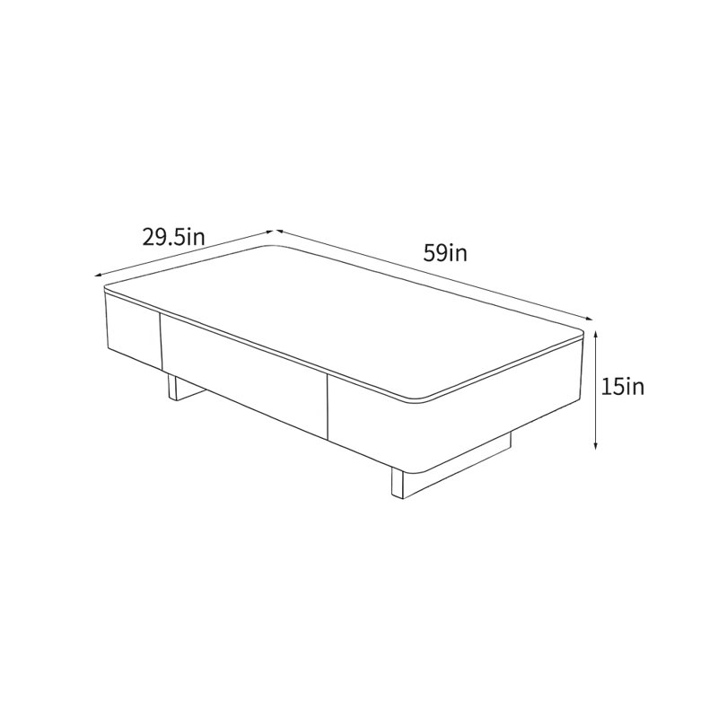 Table basse rectangulaire moderne et simple, H 15 po x L 59 po x l 29,5 po, Noir