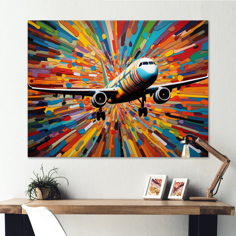 " Plane Colourful Whimsical Takeoff ", Wrapped Canvas, 12" H x 20" W x 1" D