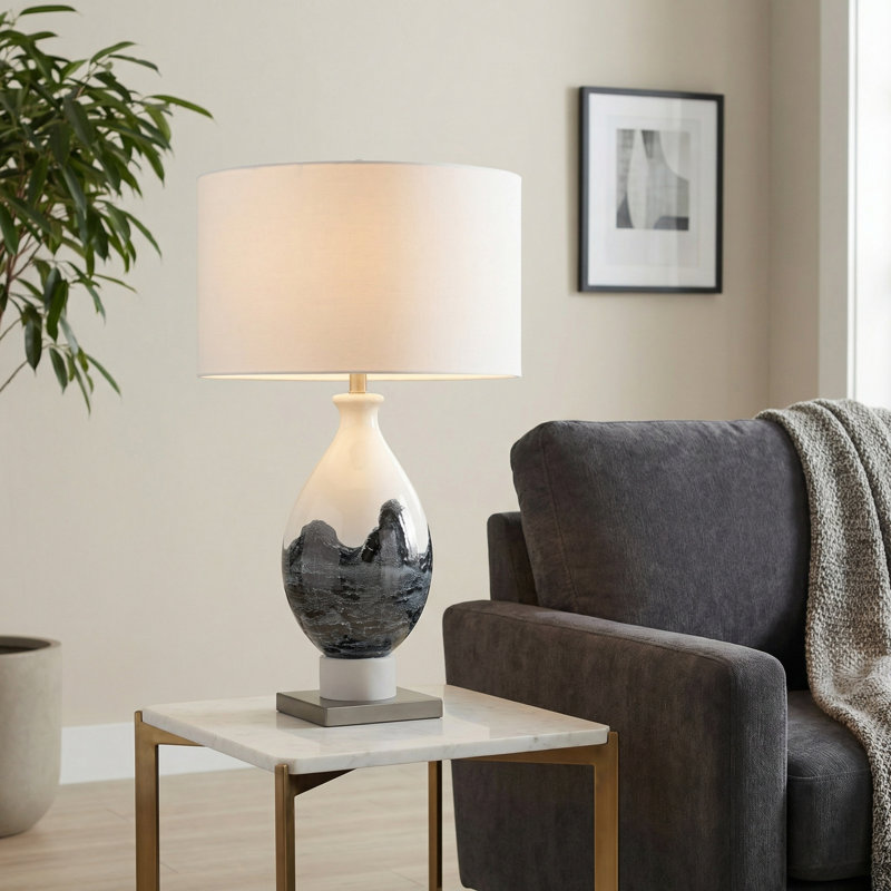 28.25" Metal Table Lamp With White Shade