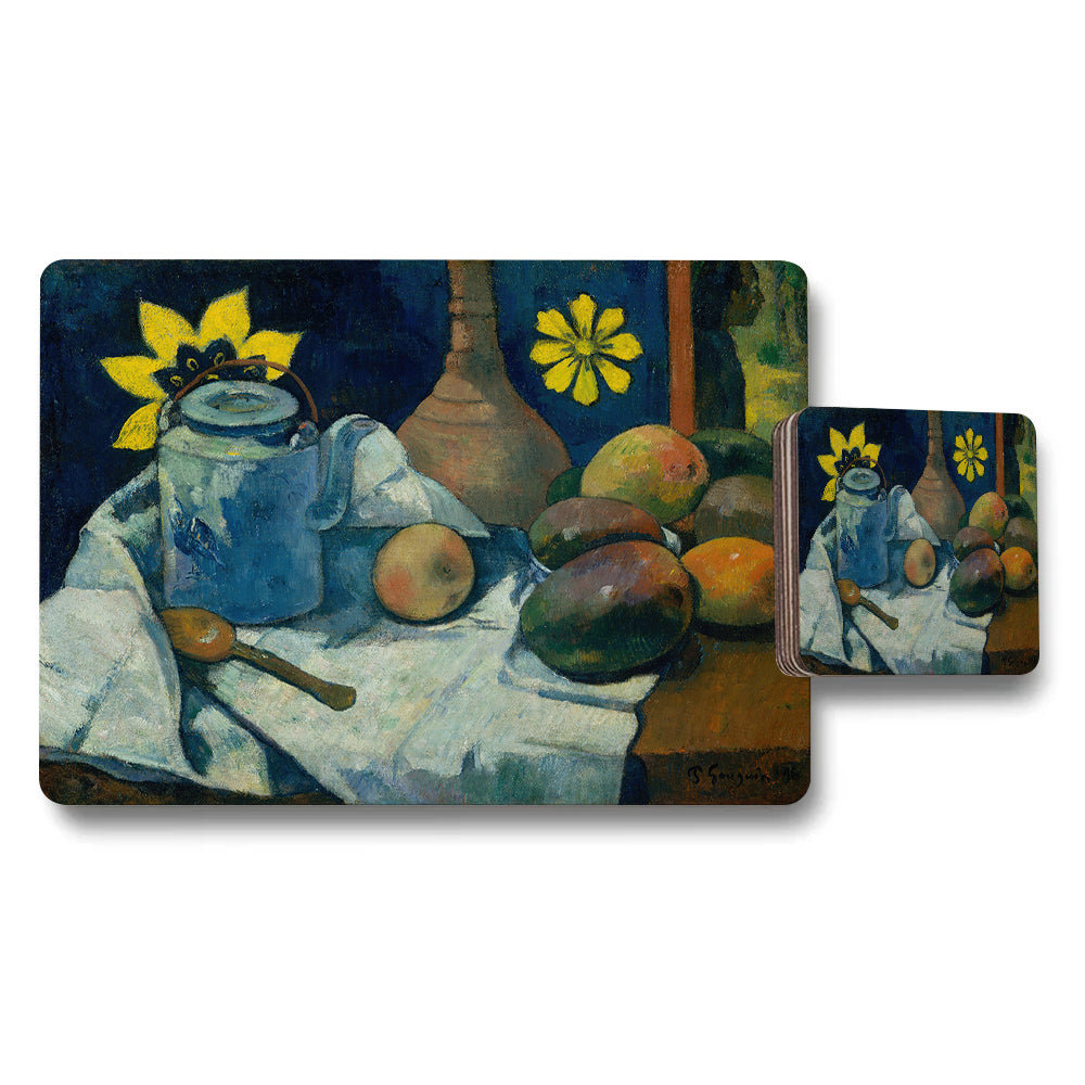 Still Life With Teapot And Fruit Placemat And Coaster Set