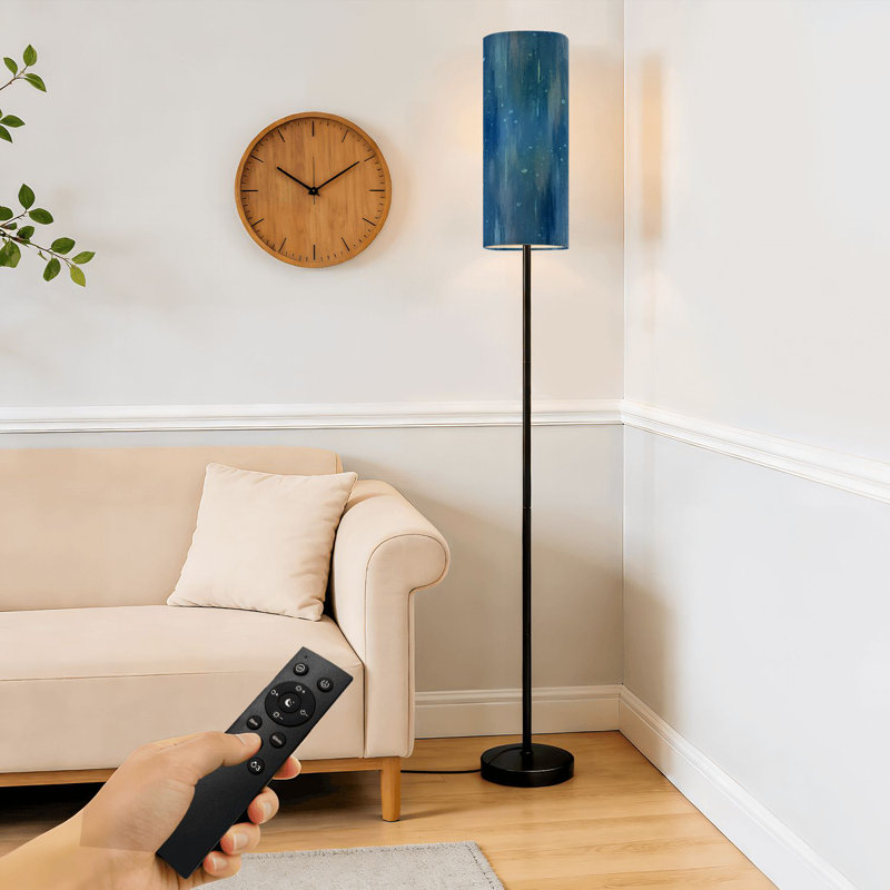  68.5" Standing Floor Lamp Abstract navy blue color Dimmable Metal Pole Lamp with Linen Lampshade LED Bulb Included