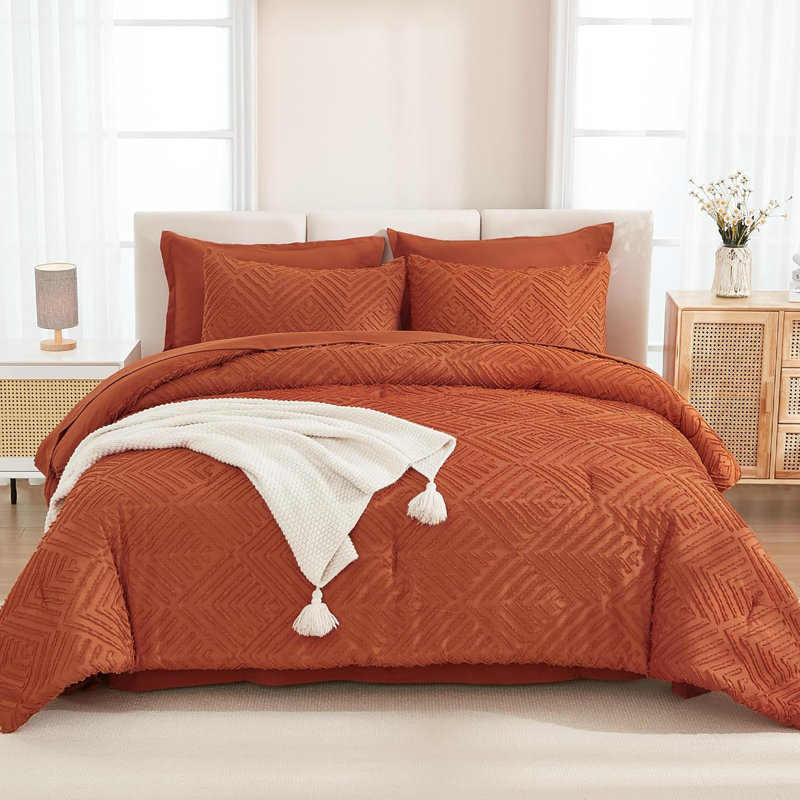 Ensemble d'édredon moelleux 7 pièces dans un sac, Très grand lit, Orange brûlé