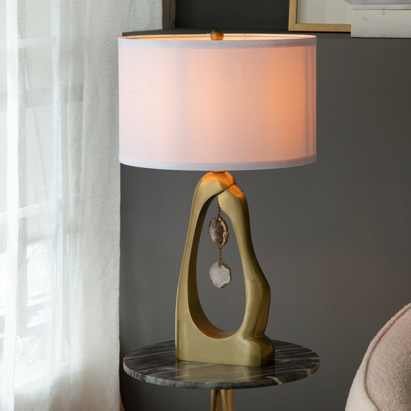 Lampe de table en forme de géode dorée avec abat-jour tambour blanc (ampoule non incluse)