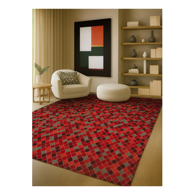Tapis noir tissé à carreaux lavables Mosso