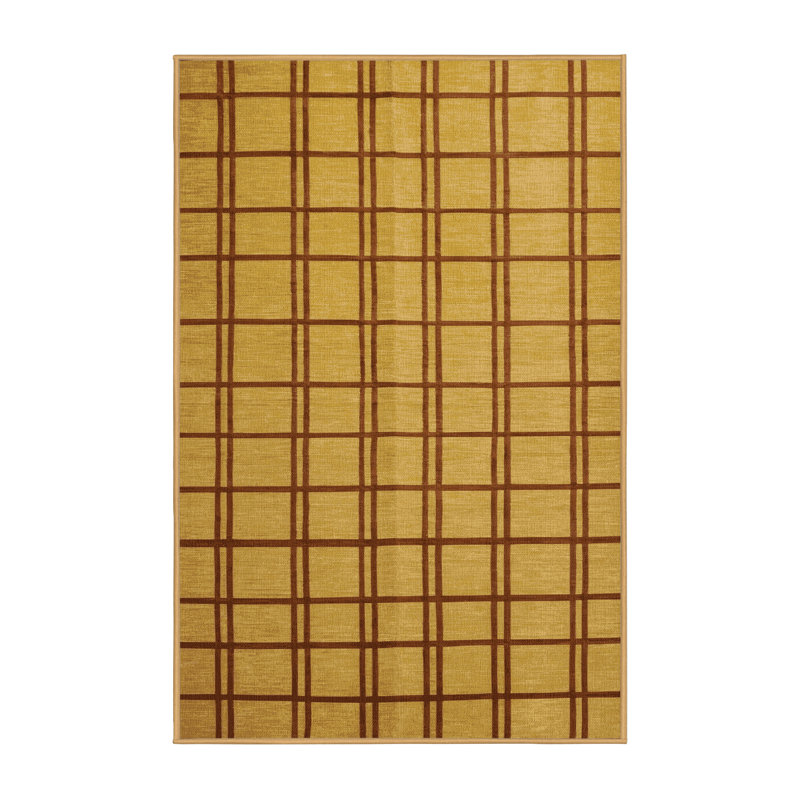 Tapis brun treillis lavable à la machine, Rectangle 5 pi x 7 pi