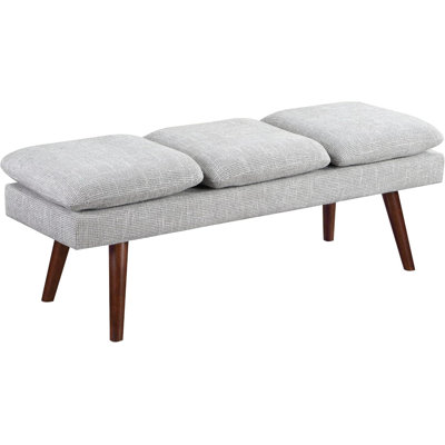 Mid-Century Modern Upholstered Bench With Solid Wood Tapered Legs