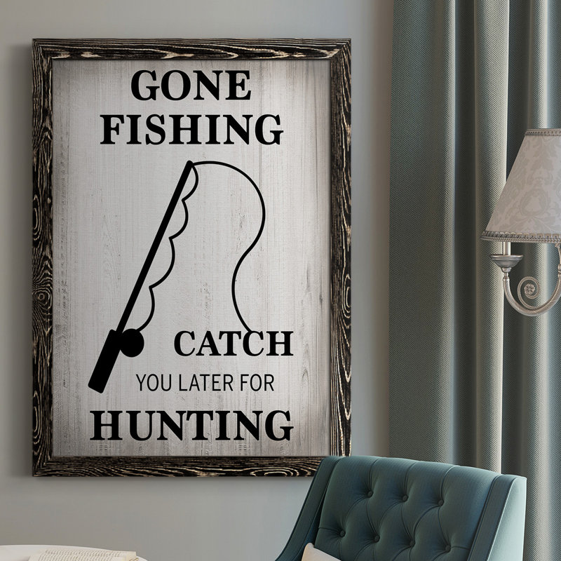 " Gone Fishing ", Black, 43.5" H x 31.5" W x 1" D