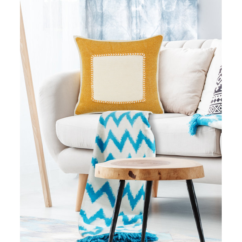 Square Cotton Throw Pillow, Golden Glow/Cream