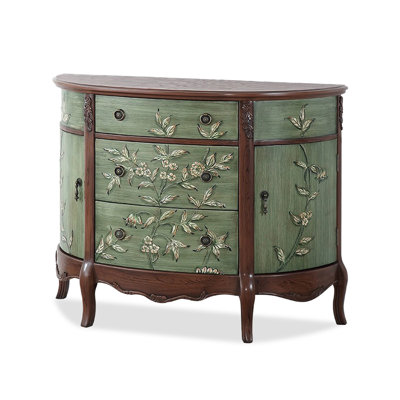Green&Walnut Solid + Manufactured Wood Half-circle Console Table