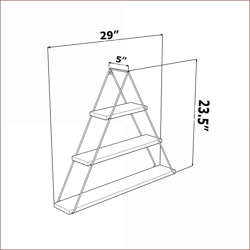 Wall Shelf Rustic Metal Triangle Oak/Mustard Yellow Wall Mounted for Books | Oak | Solid Wood, Oak