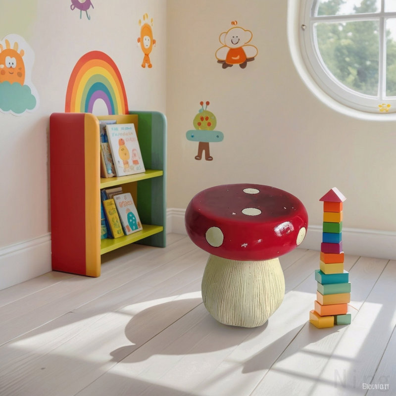Tabouret de jardin surdimensionné de 13,8 po en forme de champignon, tabouret de jardin en résine avec base en forêt, tabouret décoratif multi-usages pour la cour, la pelouse, l'intérieur et l'extérieur