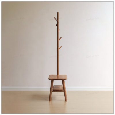 Natural Solid Wood Shoe Stool With Cloth Hanger, Mid-Century Modern Storage Bench with High Rebound Sponge Cushion for Entryway and Living Spaces