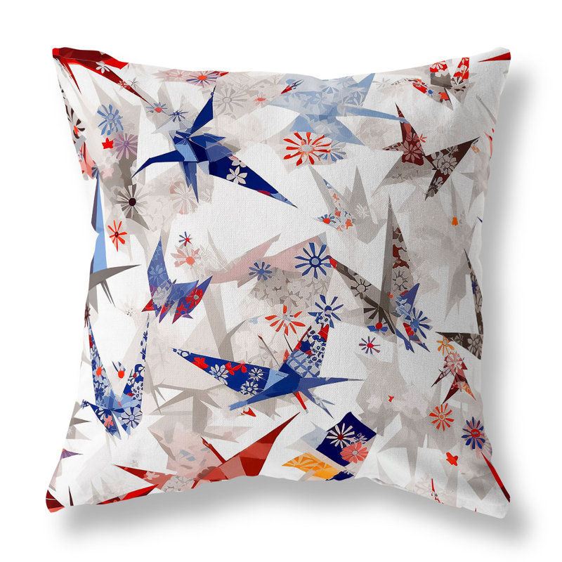 White and Blue Origami Patterned Square Throw Pillow