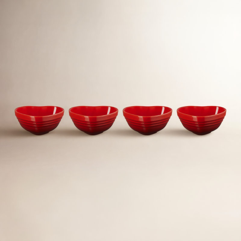 Le Creuset Stoneware Set Of 4 Heart Mini Bowls Multi Color, Red