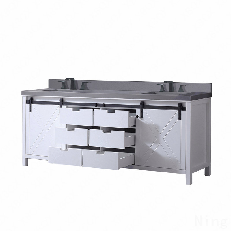 Ensemble de meuble-lavabo double 84 po x P 22 po avec comptoir en quartz gris et robinet, 85"