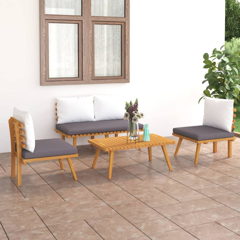 Damita 4 Piece Lounge Chair with Cushions, 4 Pcs: Bench, 2 armchair, Table