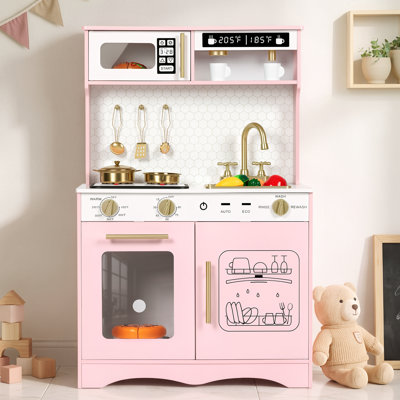Cuisine en bois pour enfants avec lumières et sons, cuisine de jeu d'imitation avec accessoires pour les tout-petits de 3 à 8 ans
