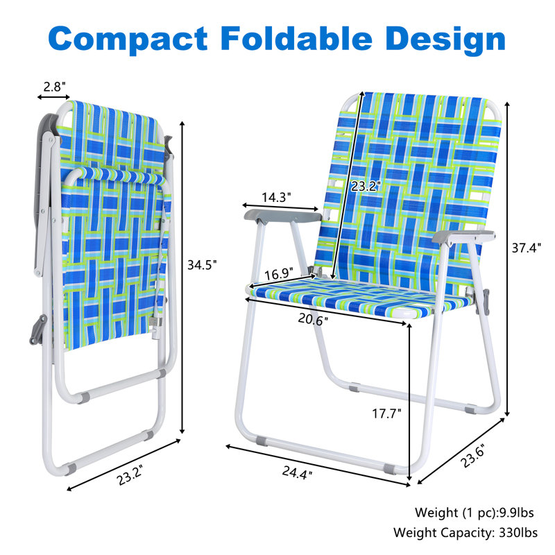 Metal Folding Widen Beach Chair(Set Of 1), Blue