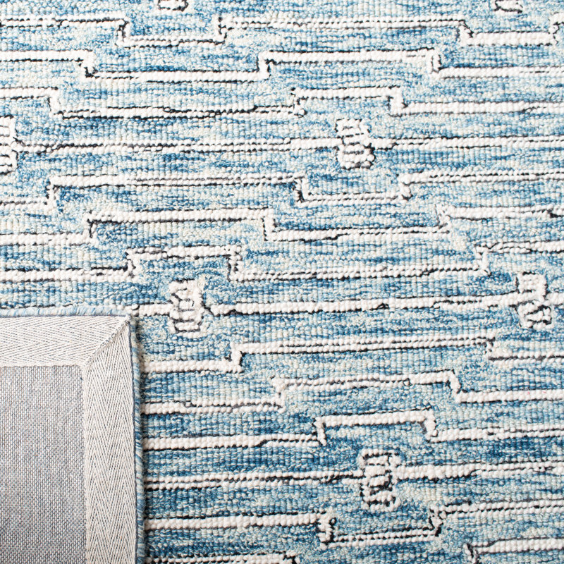 Engleside Hand Tufted Wool/Cotton Chevron Rug in Light Blue/Ivory, Rectangle 5' x 8'