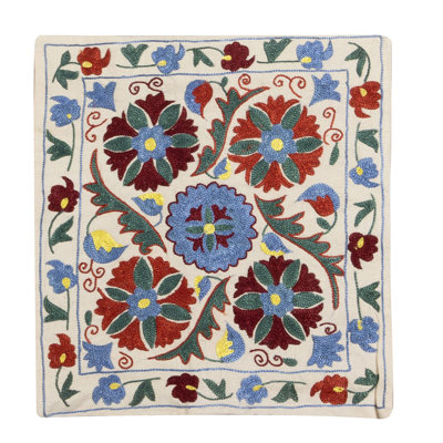 Coussin décoratif en soie brodée. Housse de coussin faite à la main. Taie d'oreiller traditionnelle. Housse de coussin en dentelle. 17 x 18 po