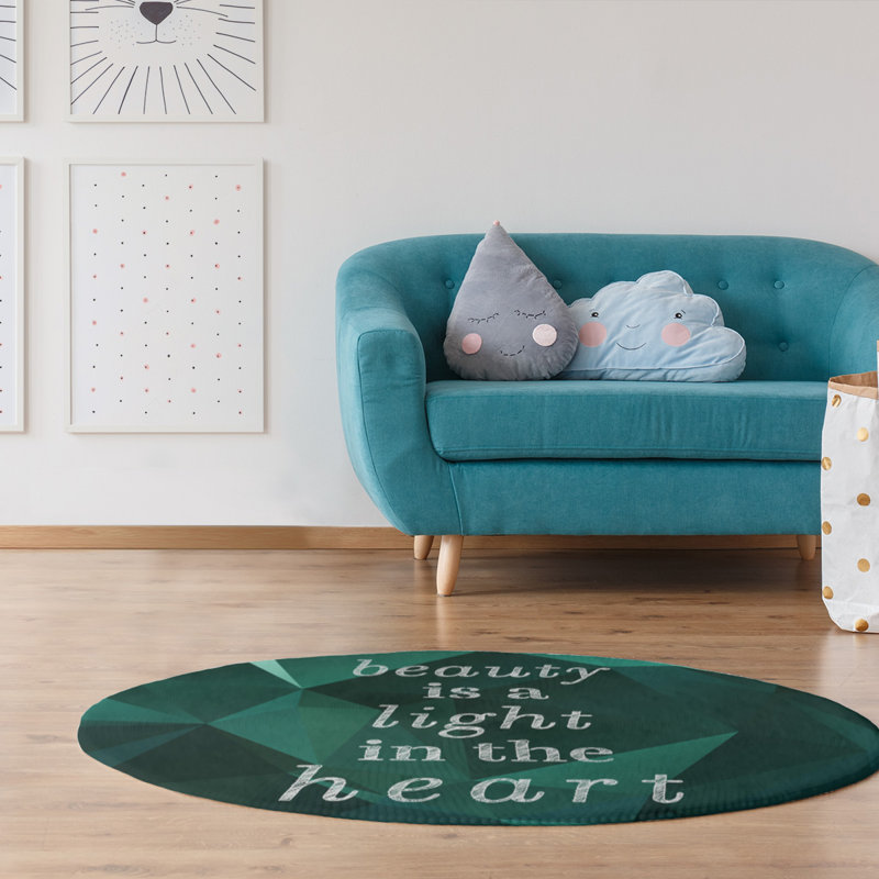Tapis de beauté en polyester à citation de faux gemme, Rond 5 pi