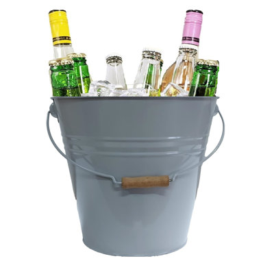 Enameled Steel Beverage Tub-Pail, 12"D  x 11"H, Light Gray