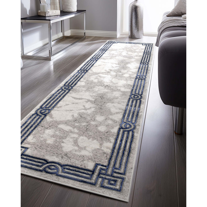 Kampen Abstract Modern Glam Blue Area Rug, Runner 2'7" x 9'10"