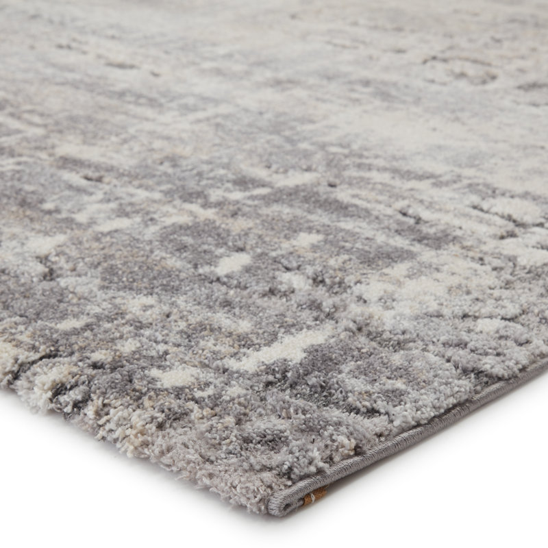 Tapis gris / ivoire à motif abstrait Gerwar, Tapis de couloir : 3 pi x 10 pi