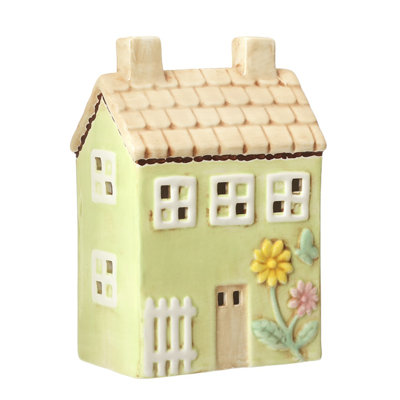 Pale Green Ceramic House Led  Ornament