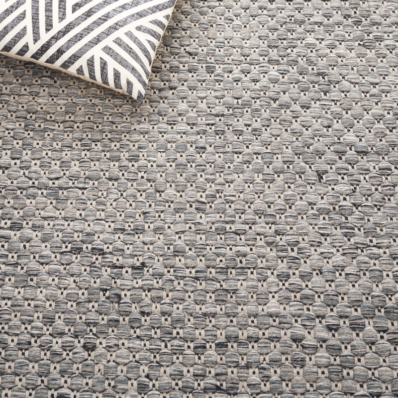 Handmade Gray Wool Rectangular Flatweave Rug, 5' x 8'