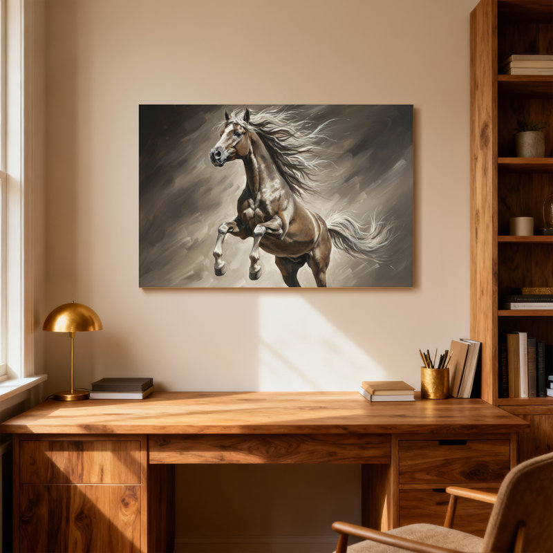 Animaux, cheval en mouvement avec crinière qui coule et queue, H 12 po x l 18 po