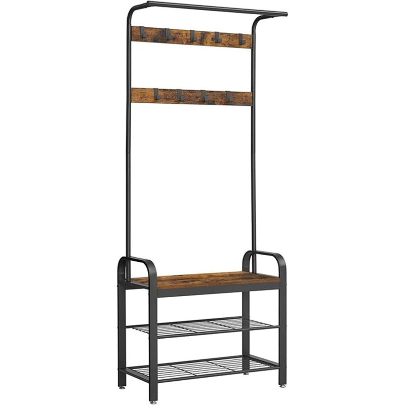 Portemanteau avec banc et rangement pour chaussures, Brun rustique