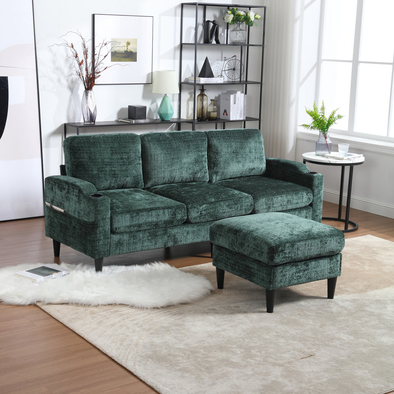 Canapé modulaire en chenille Ardis, 3 avec rangement, meubles de salon confortables, 3 rangements et poches, Émeraude