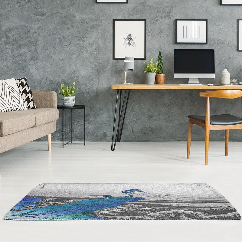 Tapis bleu / gris Kajikazawa in Kai, Rectangle 2 pi x 3 pi