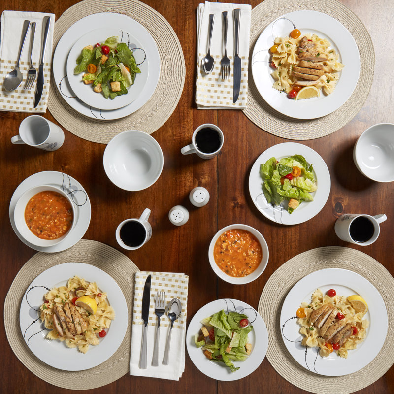 Jacqueline White Porcelain Round Dinnerware Set, Service for 4