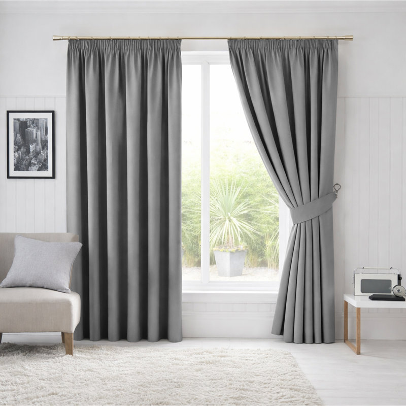 260 GSM Blackout Pencil Pleated Thermal Curtain (Set Of 2), Light Grey, 168cm Width x 183cm Drop