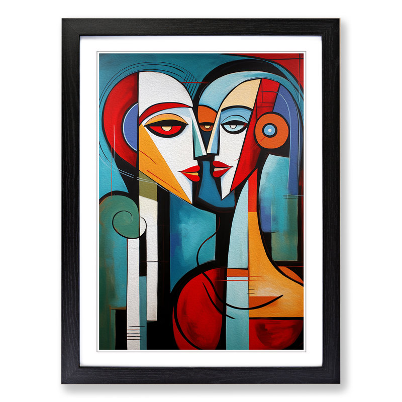 Lovers Constructivism No.2 - Single Picture Frame Print on Wood, 34cm H x 25cm W x 2cm D, Black