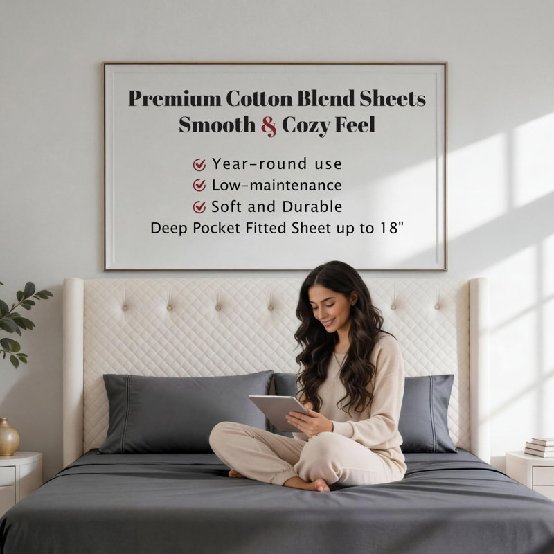 Superior Cotton Blend 800 Thread Count Solid Deep Pocket Bed Sheet Set, Split King Sheet Set with 2 Pillowcases, Gray