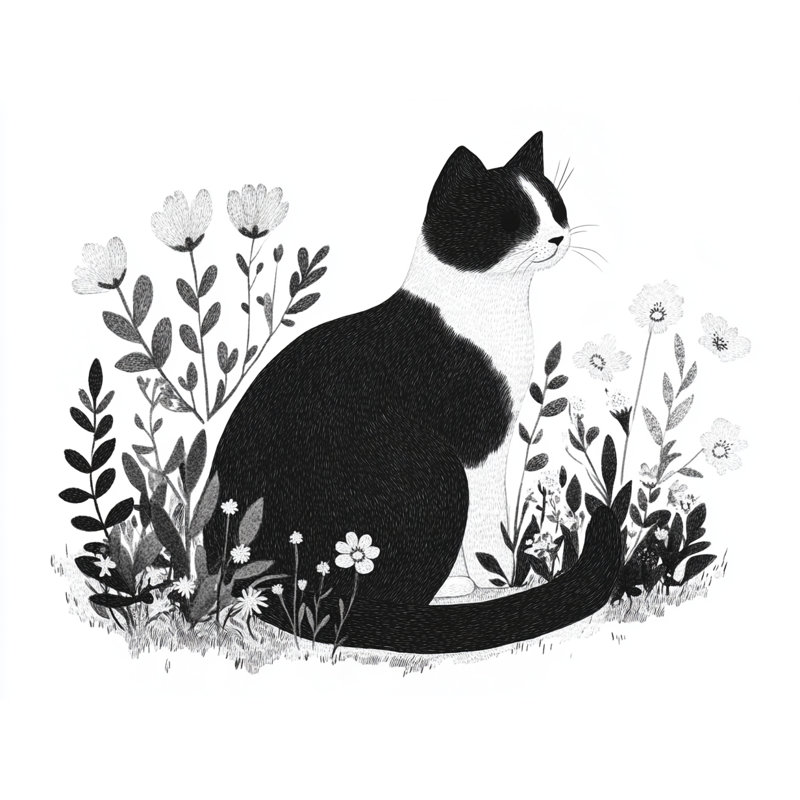«Garden Tuxedo Cat», art mural sur toile tendue