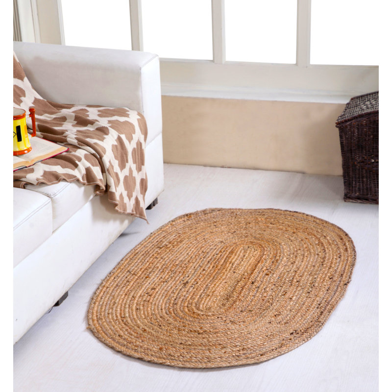 Gemini Hand Braided Beige Jute Rug, Oval 60 x 90cm