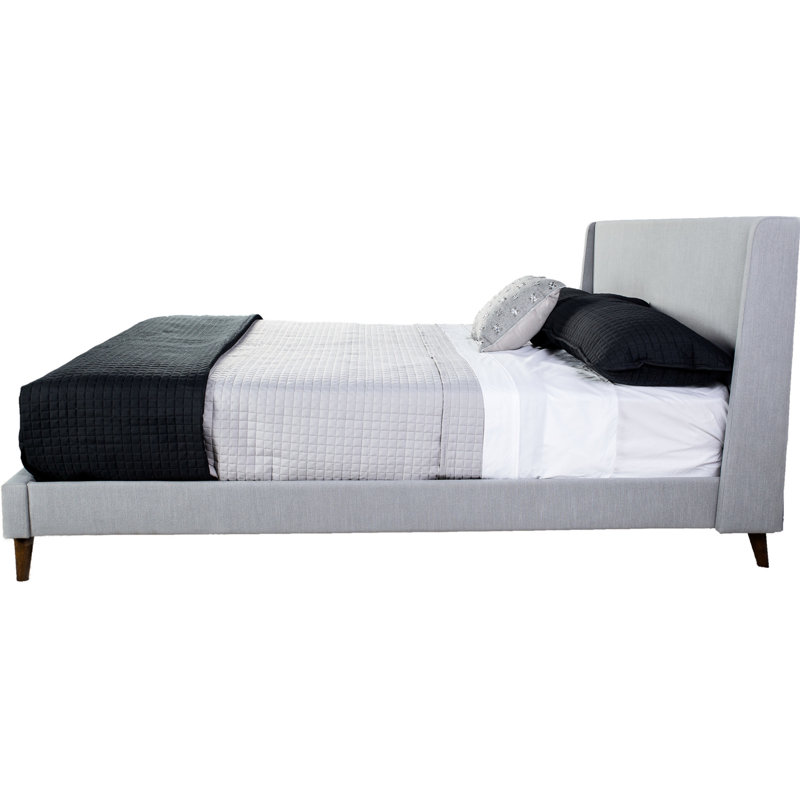Très grand lit tapissier avec 2 tables de chevet, couleur pierre, 100%, base d'armoire au fini noyer, revêtement en placage stratifié, chambre chic