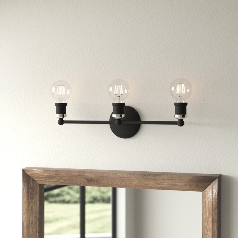 Éclairage de salle de bain à intensité variable 3 lumières Grogan, Noir / Nickel brossé