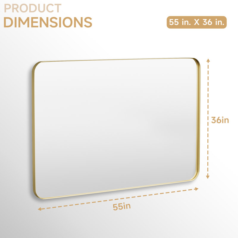 Cozy Design Tempered Glass Framed Wall-Mounted Bathroom Vanity Mirror, Gold, Rectangle, 36" x 55"