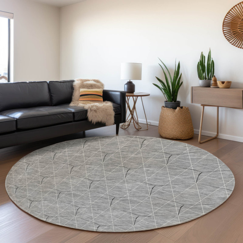 Premium Machine Washable Natoma AMF987 Geometric Rug, Round 8'