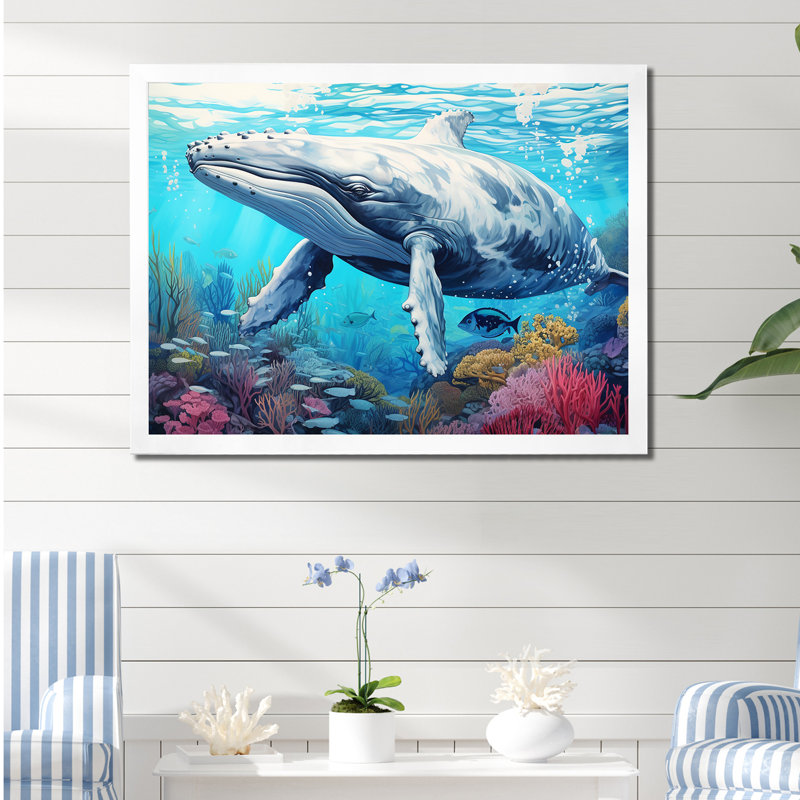 «Whale Tranquility Oasis» sur toile, H 12 po x l 20 po x P 1 po, Cadre photo blanc