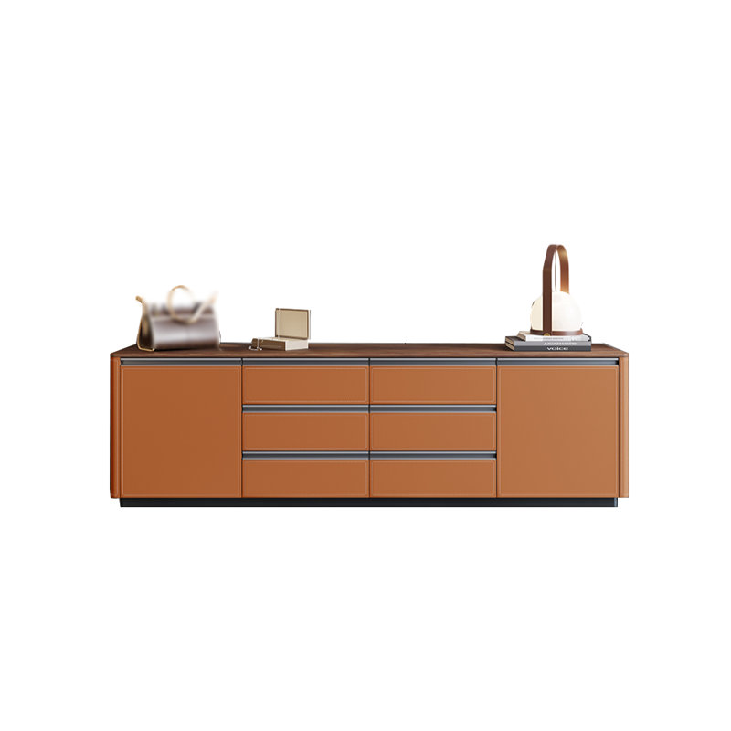 Floor standing TV stand, 94.49", Orange/Dark Brown Wood